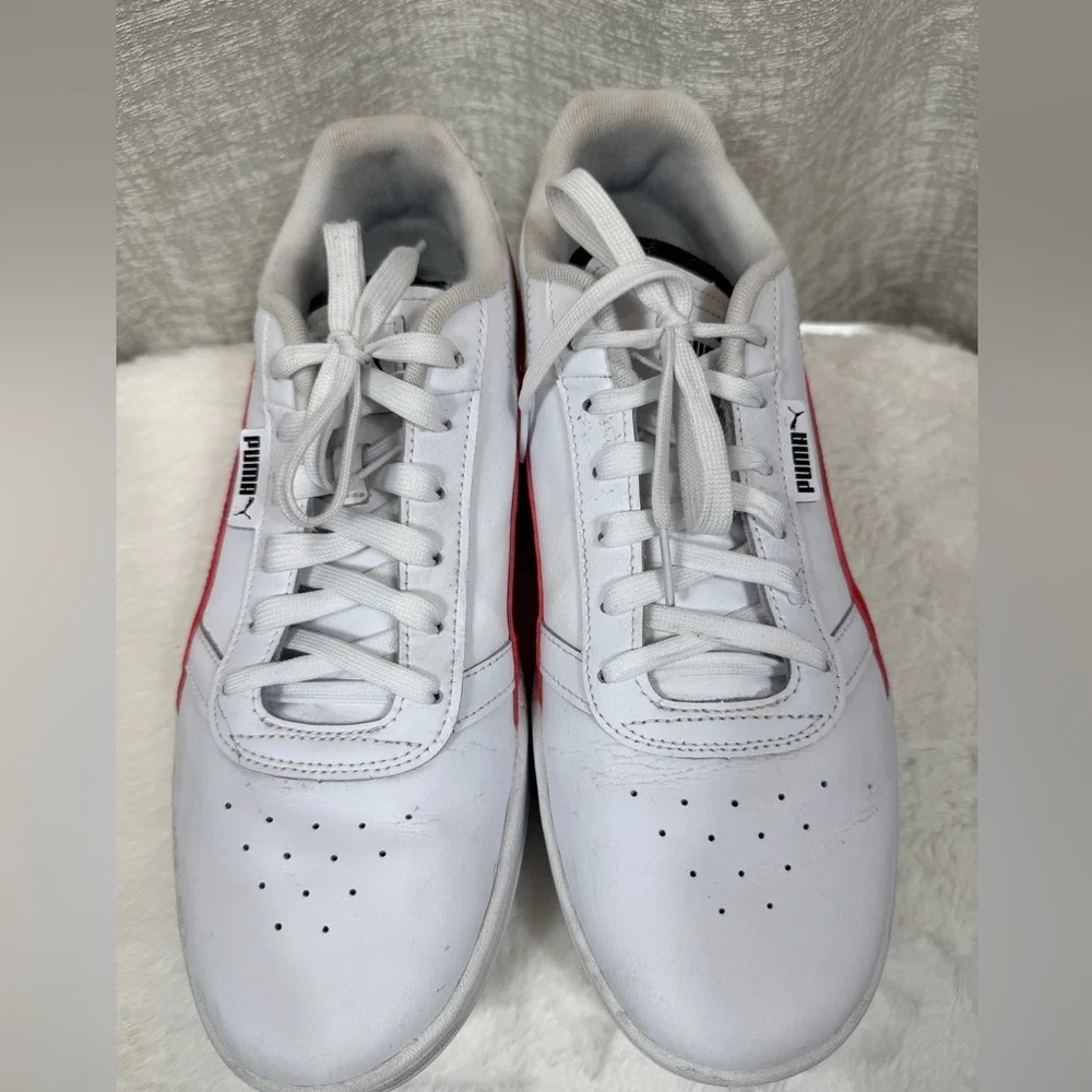 PUMA 381109-03 Men’s White Red Leather Trainers Size 11 - Picture 1 of 8